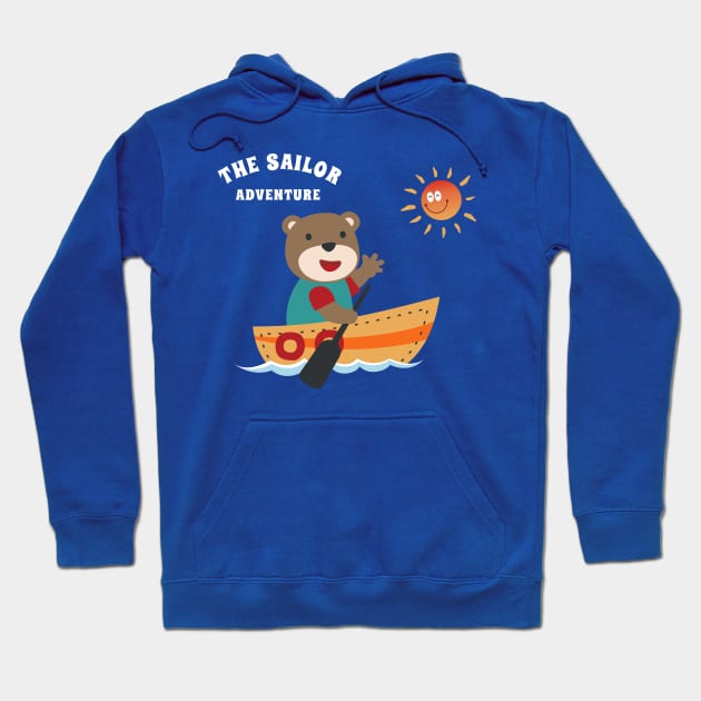 Funny bear sailor cartoon vector on little boat with cartoon style. Hoodie by KIDS APPAREL